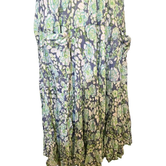 Green Floral Maxi Dress Italian Sleeveless Pockets Boho Tiered Garden Fairy Sz L - Picture 4 of 8